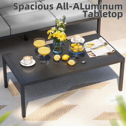 Aluminum Patio Furniture Set, High Back Outdoor Sectional Sofa, 4 Pieces Modern Conversation Sets for Porch, Balcony, Garden