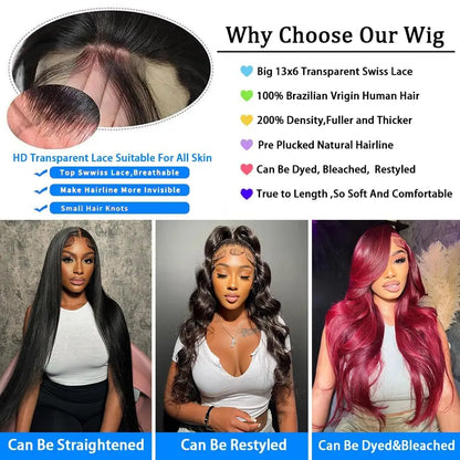 200 Density Body Wave Black Wigs Human Hair 30 Inch 13x6 Hd Lace Frontal Raw Human Hair Wig Brazilian 13x4 Lace Front Human Hair