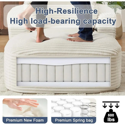 65" Boneless Couch Corduroy Living Room Chairs Luxurious Reading Chair Deep Seat Sleeper Chair Oversized Chaise Lounge Chair