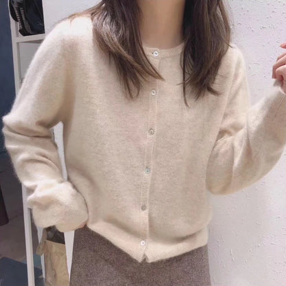 2025 Long Sleeve Vintage Y2k Tops Korean Knitted Cardigan Women's Autumn Winter Fashion O-Neck Versatile Slimming Basis Sweater