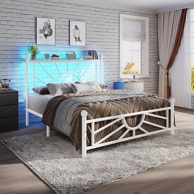 Complete Metal Bed Set with Headboard & Footboard, Built-in LED Lights, Under-Bed Storage & Noise-Free Design,Customized