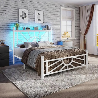 Complete Metal Bed Set with Headboard & Footboard, Built-in LED Lights, Under-Bed Storage & Noise-Free Design,Customized