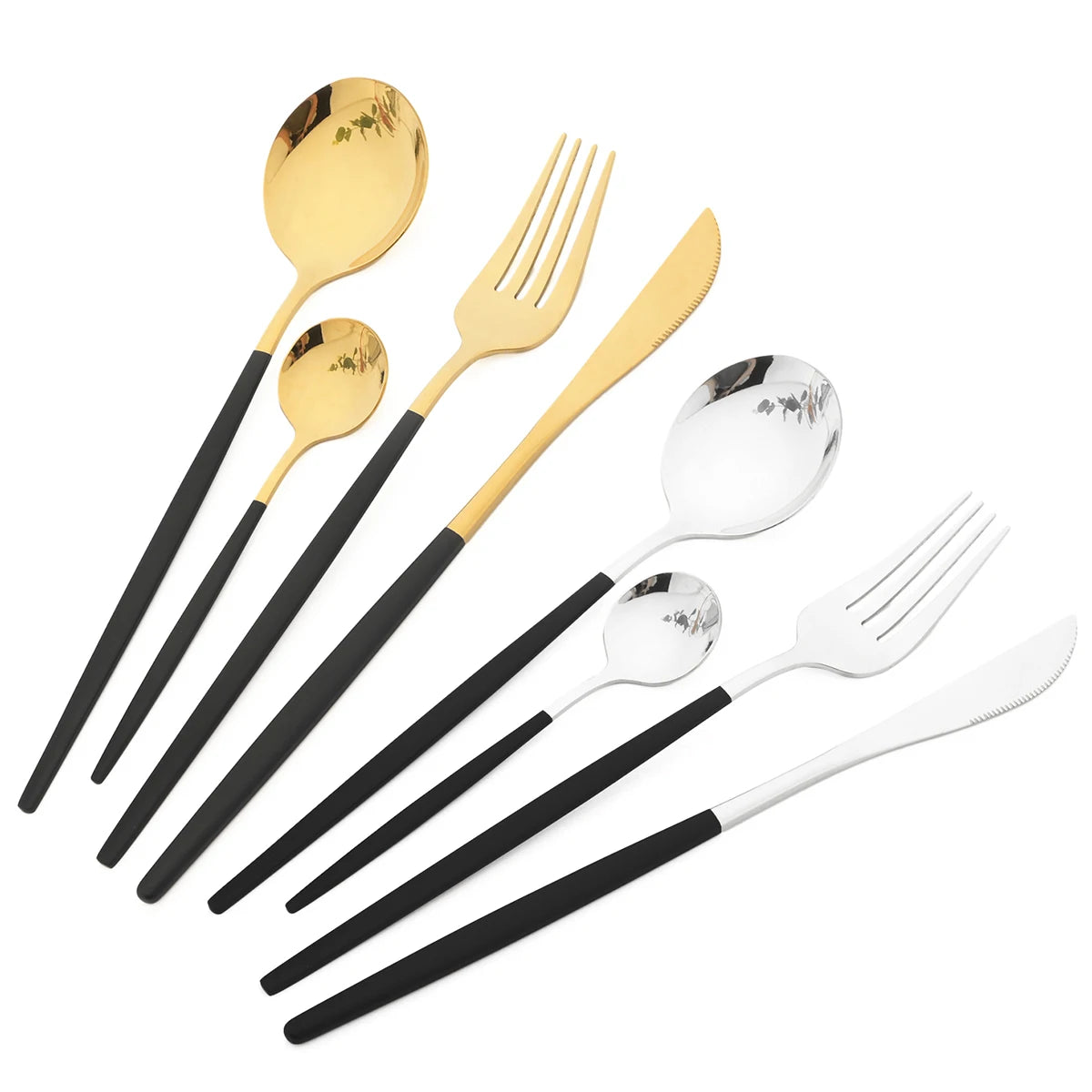 40pcs Black Gold Dinnerware Set Mirror Western Stainless Steel Cutlery Set Fork Knife Spoon Chopsticks Tableware Party Flatware
