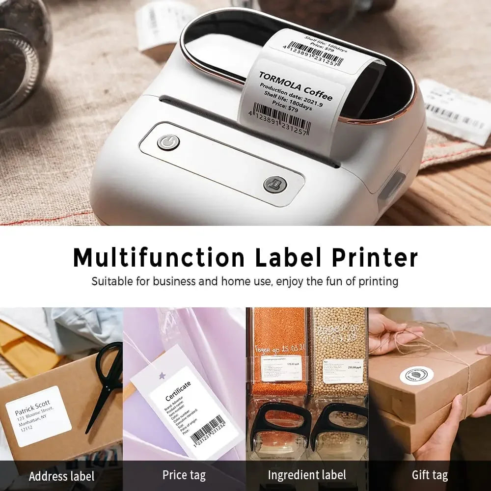 Phomemo M220 Label Printer Portable Handheld Thermal Maker Bluetooth Barcode QR Code Sticker Paper Rolls Labeller White 75mm Tag