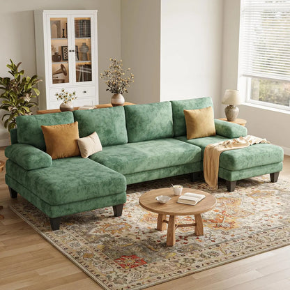 U-Shaped Sectional Couch Double Chaise Chenille Upholstery 112in Modern Living Room Apartment, Customized
