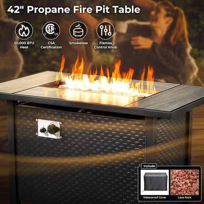 11 Piece Outdoor Patio Furniture Set with Fire Pit Table,Conversation Sectional Wicker Couch with Swivel Chairs,Modern Outside