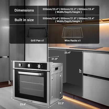 AAOBOSI Wall Oven, 24-inch Single Wall Oven, 2.5 cu. ft. Built-in Convection Electric Oven, Mechanical Knob Control Timer
