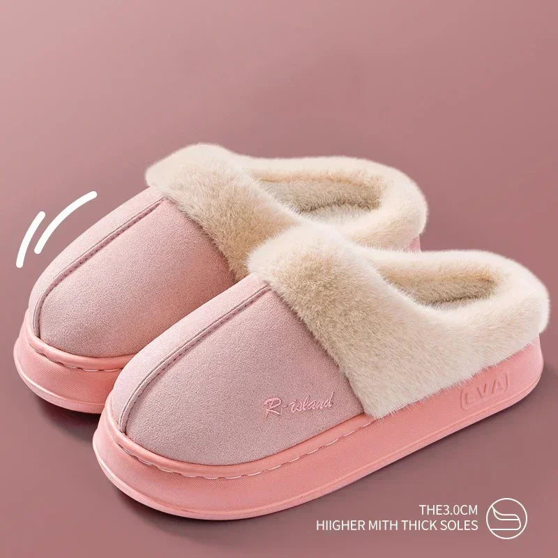 2025 Winter Home Cozy Fluffy Platform Slippers for Women Plush Warm Cotton Non Slip Indoor Unisex Shoes Comfortable Warm At Home