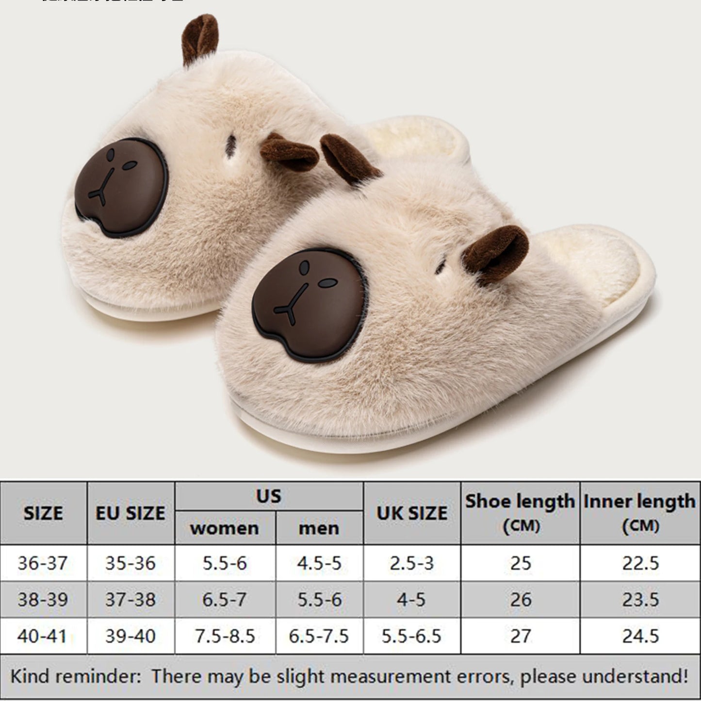 Capybara Cotton Slippers Women Men Winter Thermal Slippers Cute Cartoon Animals Shoes Home Indoor Non Slip Soft Plush Slippers