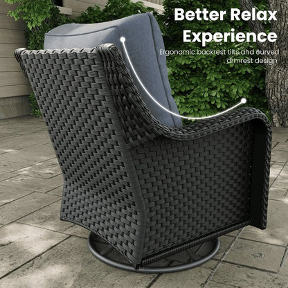 10 Pieces Outdoor Patio Furniture Sets with Rocking Swivel Chairs with 6-inch Thick Cushion and Fire Pit Table for, Customized
