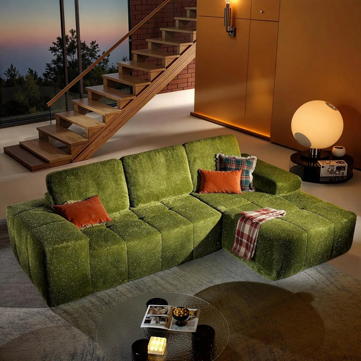 114 in Faux Leather Modern Modular Sectional Sofa - Boneless L-Shaped Couch with Chaise, Sectional Couches for, Customized