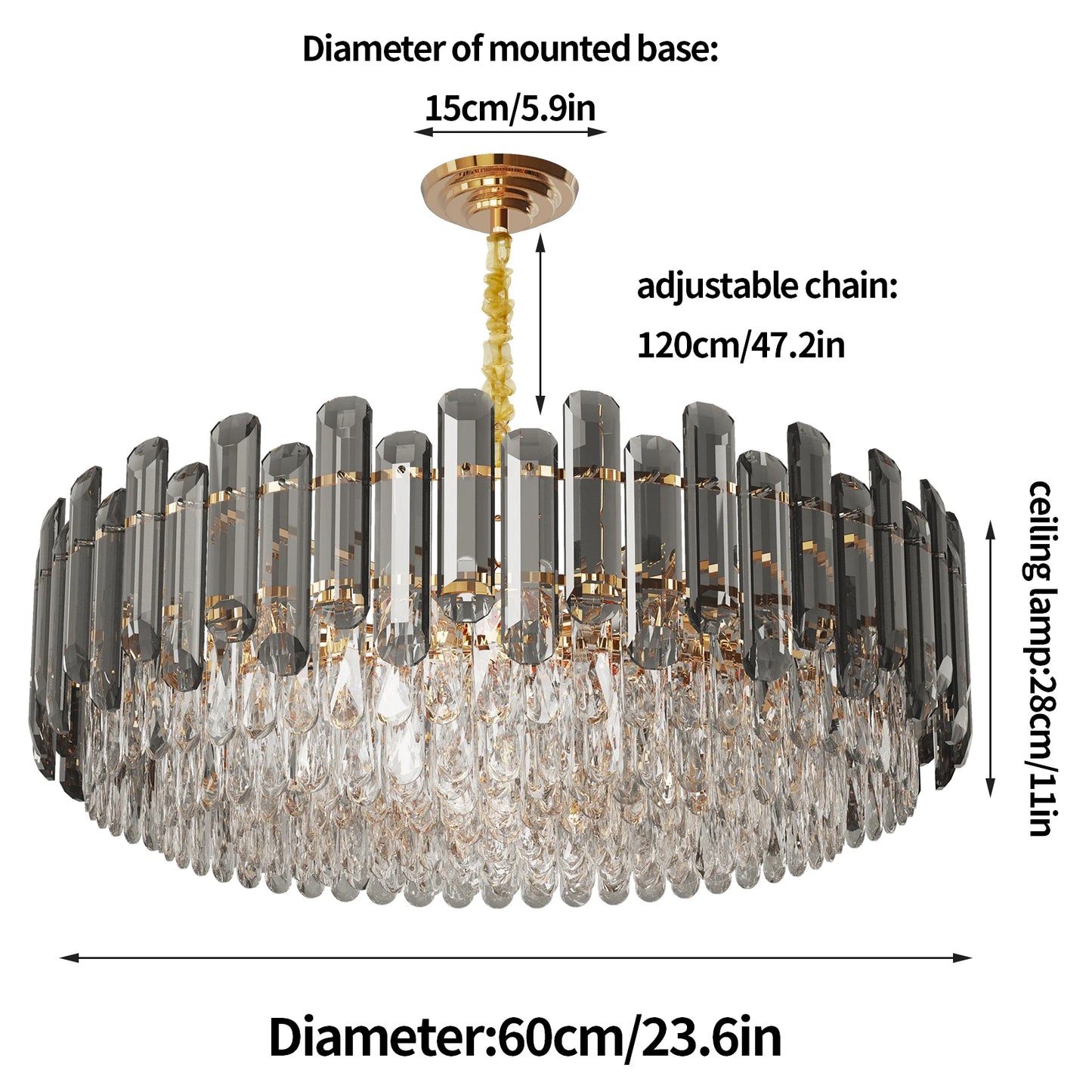 5-Layer Crystal Chandelier Ceiling Lamp 3 Color Temps Water Chestnut Crystal for Dining Room Kitchen Living Room D23.6inch