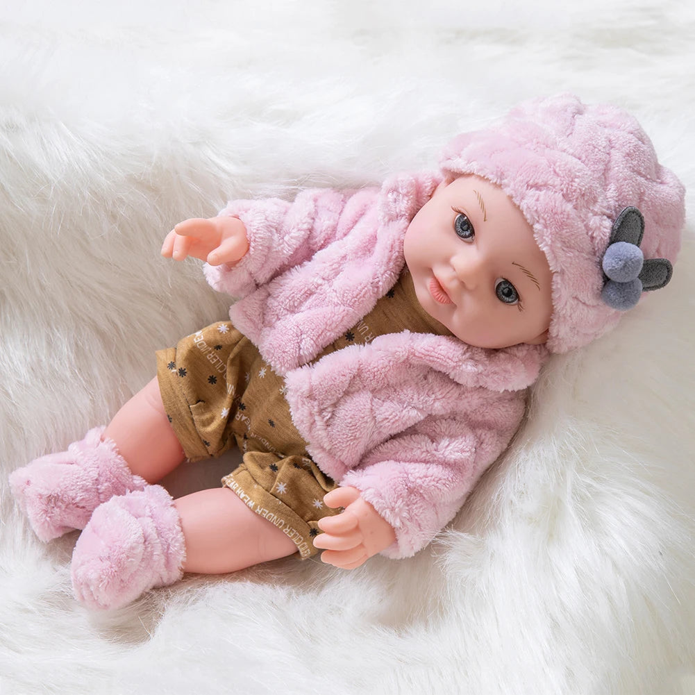 12inch Realistic Reborn Doll Handmade Mohair Silicone Cloth Dolls Full Body Bebe Reborn Newborm Girl With Pacifier