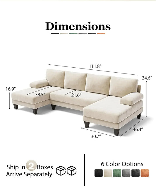 Sectional Couches for Living Room | 112 Inch U-Shaped Sectional Couch | 4 Seat Sofa Set with Double Chaise for, Customized