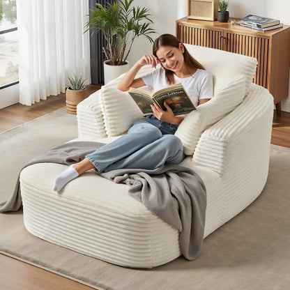 65" Boneless Couch Corduroy Living Room Chairs Luxurious Reading Chair Deep Seat Sleeper Chair Oversized Chaise Lounge Chair