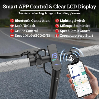 LADPED Electric Scooter 350W Motor 36V 5.2Ah Battery app Control 19mph Max Speed Up to 16miles Range Foldable Scooter with Seat
