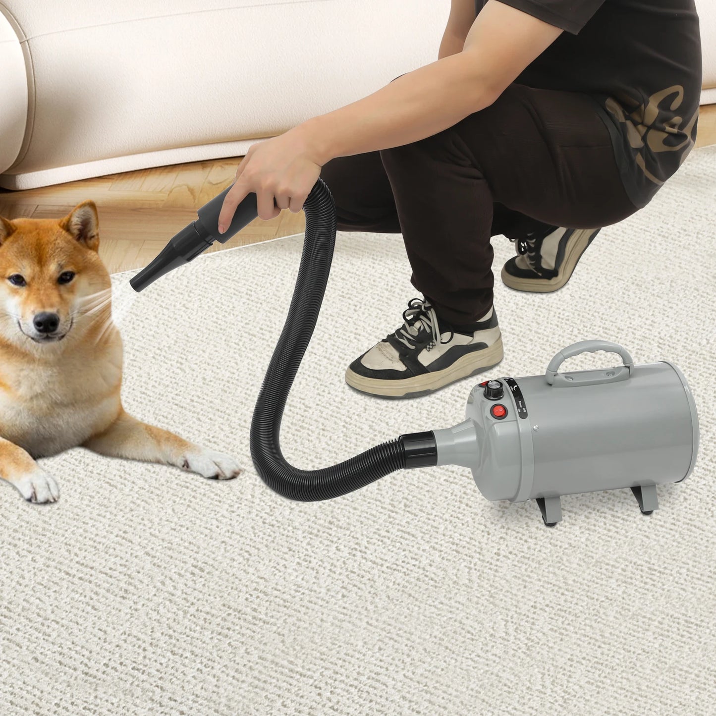 2200W Professional Pet Grooming Dryer, Adjustable Wind Speed, 4 Nozzles, Rust-resistant, Low Noise 55-70dB for Dogs/Cats