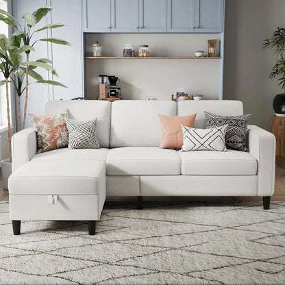 Sectional Sofa Couches for Living Room - 3 Seat L-Shaped Couch with Storage Ottoman, Comfy Fabric Convertible Sectionals