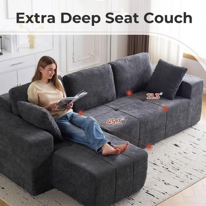 105" Cloud Modular Sectional Couch,Chenille Boneless Couches with Deep Seat,Upholstered L-Shape Sofa with Chaise