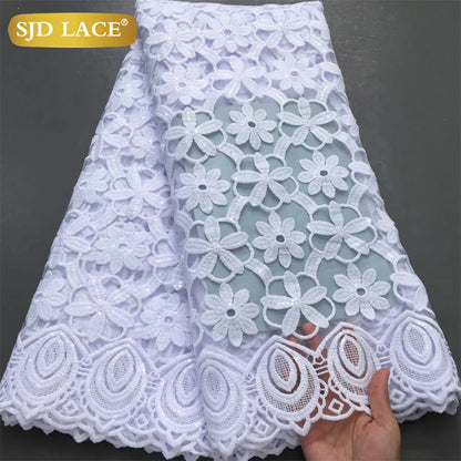 SJD LACE African Milk Silk Lace Fabric 2025 High Quality Nigerian White Mesh Embroidery Lace for Sewing Women Wedding Dress 4043
