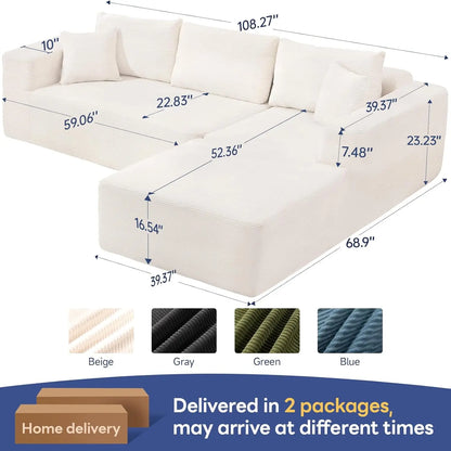 2025 New 108" Cloud Couch Sectional, Modular Sectional Sofa with L-Shaped Chaise, Deep Seat Sectional Modular Couch, Customized