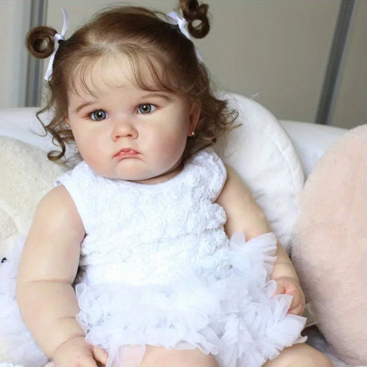 1PC lifelike 24-inch realistic reborn doll with 3D painted skin and soft vinyl limbs - a white dress for a child girl