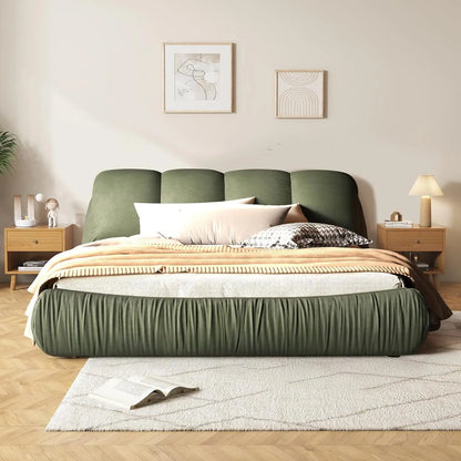 King Size Luxury Upholstered Cloud Bed Frame – Solid Wood Modern Platform Bed with Oversized Padded Backrest &, Customized