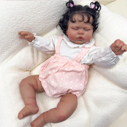 24/19Inch Two Size Pickle Dark Skin in Soft Cloth Body Lifelike Reborn Toddler Hand rooted Hair Cuddly Baby Girl Doll Baby