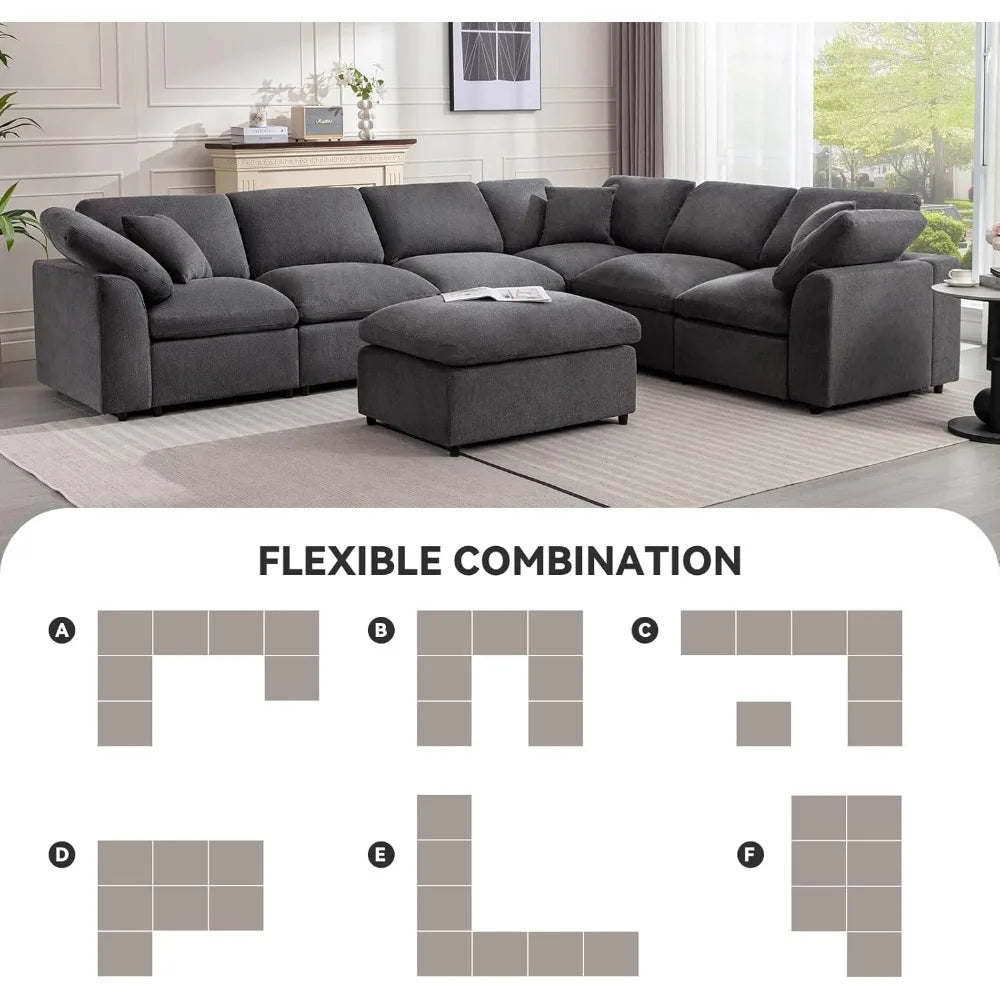 Modular Sectional Sofa Modern Oversized Cloud Couch with Movable Ottoman 7 Seater L-Shaped Sofas Comfy Couches for Living Room S