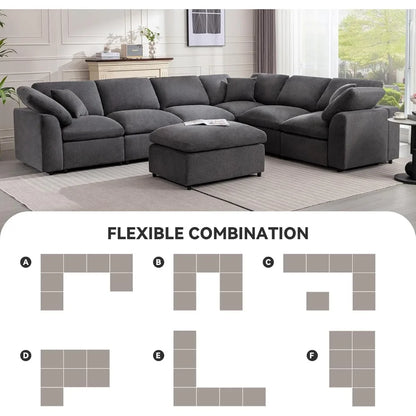 Modular Sectional Sofa Modern Oversized Cloud Couch with Movable Ottoman 7 Seater L-Shaped Sofas Comfy Couches for Living Room S
