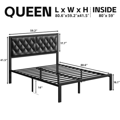 Bed Frame with Headboard PU Leather Upholstered Bed Frame Platform,All Metal Slats Support Platform Bed Frame, Customized