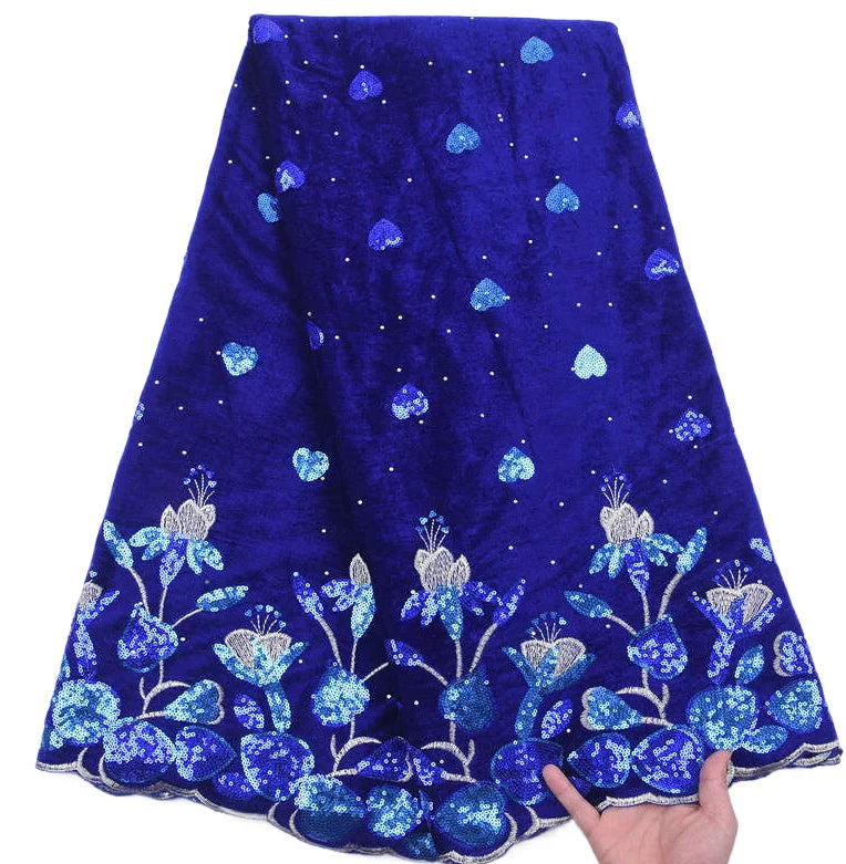 Nigerian Velvet Lace Fabric 2025 High Quality 5 Yards Sequins African Lace Fabric Nigerian Lace for Women Wedding Dress Sewing