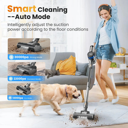 INSE S9 Wireless Vacuum Cleaner 30Kpa Stick Vacuum with LED Display 55min Runtime Smart Adjustment Dual Roller Brushes Cleaning