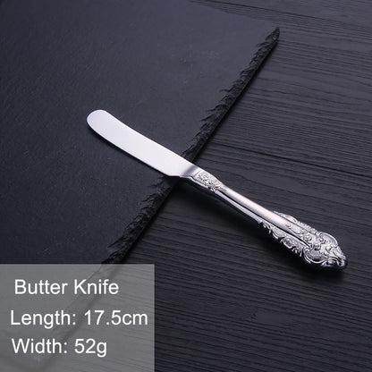 Vintage Western Stainless Steel Cutlery Set Luxury Tableware Wedding Engraving Dinnerware Knife Fork Spoon Sliverware 1 Pcs