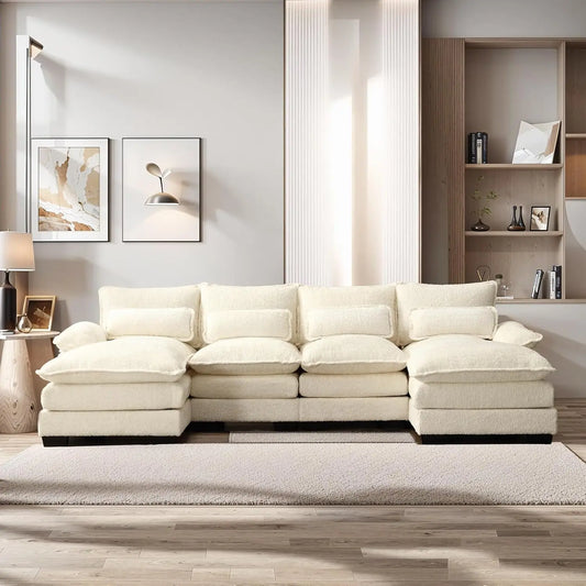 Modern U Shape Sectional Sofa Cloud Couch, 110" Upholstery Chenille Fabric Modular Couch, Comfy 4 Seat Sleeper Sofa With Double