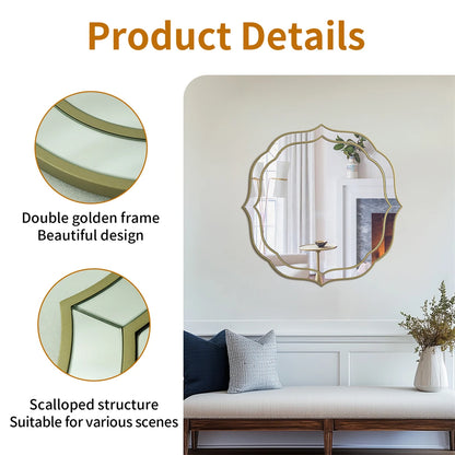 Large Wall Mirror Modern Decorative Mirror Flower Shaped Accent Mirror Beveled Golden Rim for Hallway Living Room Bedroom