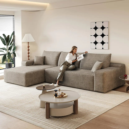 107.5" Boneless Corduroy Living Room Sofa – L-Shaped Cloud Sectional with Chaise, Modular Deep Seat & No Assembly