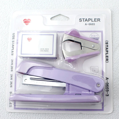 Stapler, staple remover, and staple set - a handy and stylish desktop stapler, perfect for home office use.