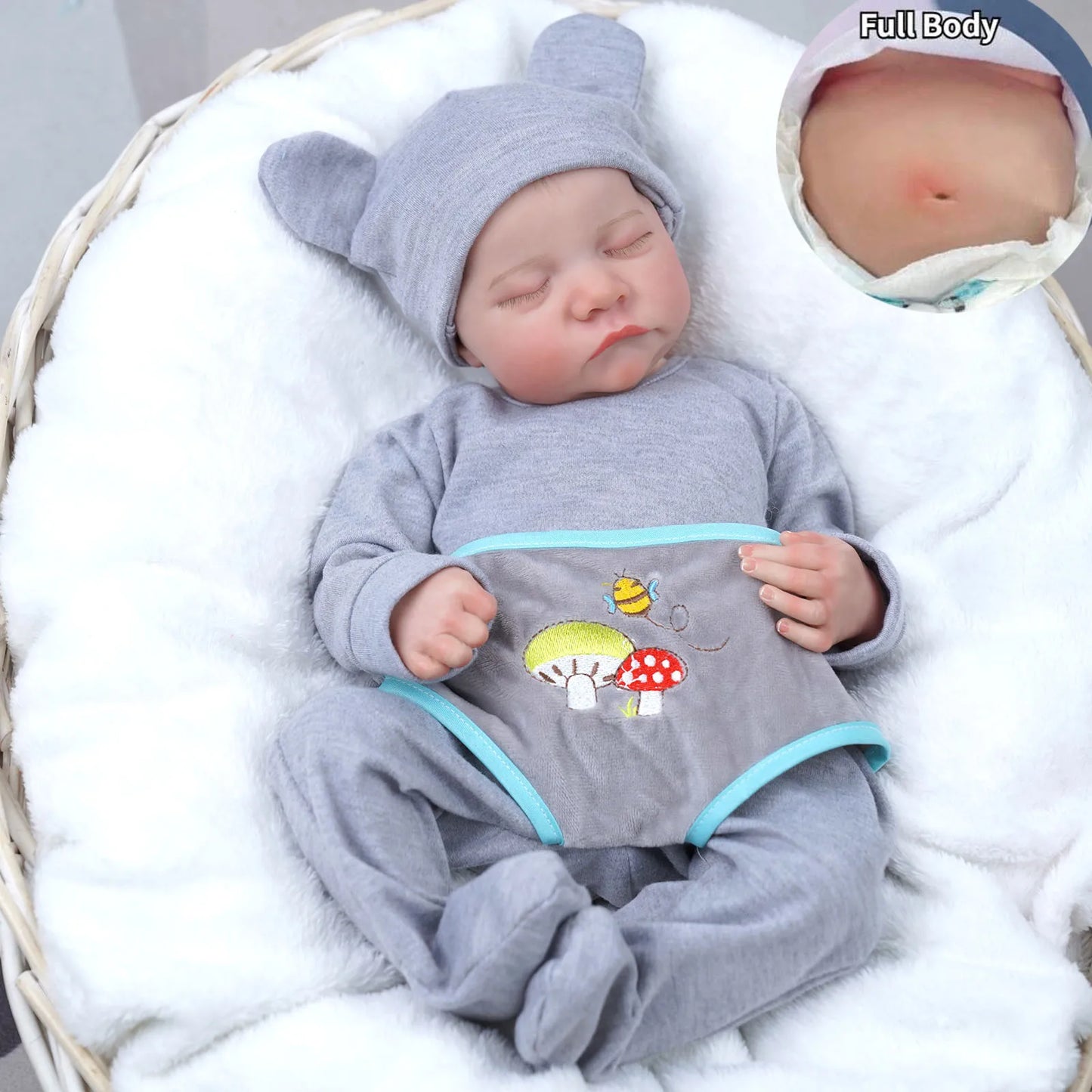 Risbecko 43CM Levi Newborn Baby Doll Reborn Sleeping Soft Silicone Flexible 3D Skin Tone with Visible Veins Hand Paint Hair Doll