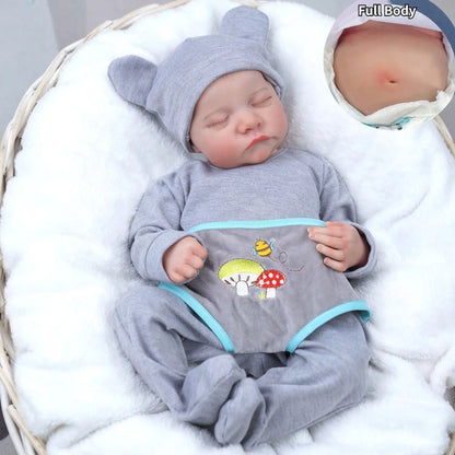 Risbecko 43CM Levi Newborn Baby Doll Reborn Sleeping Soft Silicone Flexible 3D Skin Tone with Visible Veins Hand Paint Hair Doll