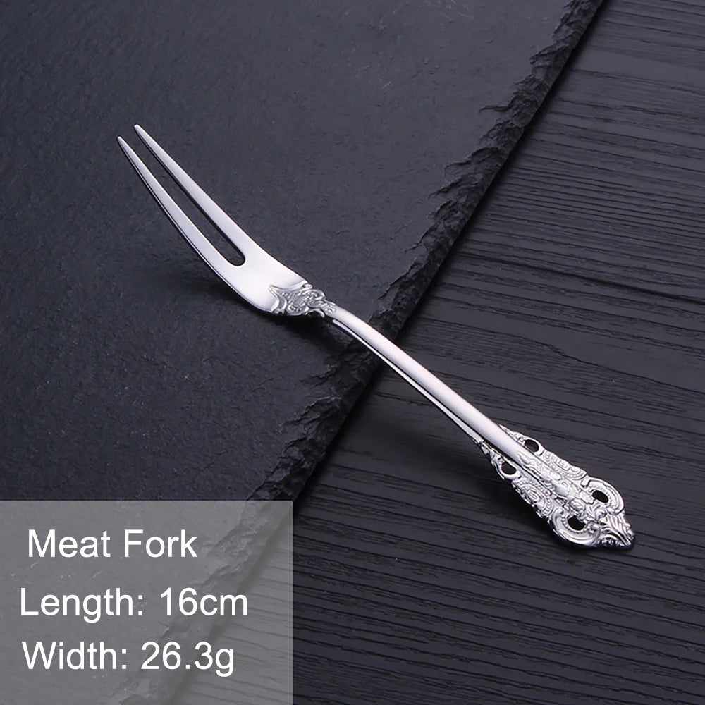 Vintage Western Stainless Steel Cutlery Set Luxury Tableware Wedding Engraving Dinnerware Knife Fork Spoon Sliverware 1 Pcs