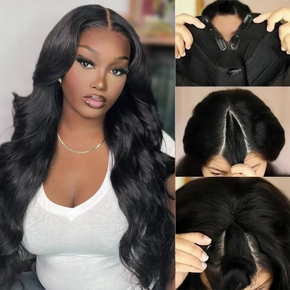 V Part Wigs Human Hair Body Wave Glueless Wigs Human Hair 100% Half Wigs With Clip In 5X5 Hd Lace Closure Wig Beginner Friendly