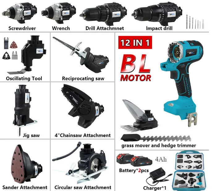 18V Brushless  2/5/10/12-in-1 Multi tool Chainsaw Drill reciprocating/circular saw oscillating tool combo