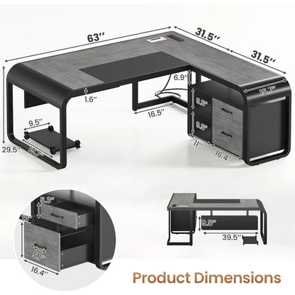 Executive Desk,Office Desk with File Drawer,Desk with Drawers,Computer Desk with Mobile CPU Stand,Storage Shelves,Customized