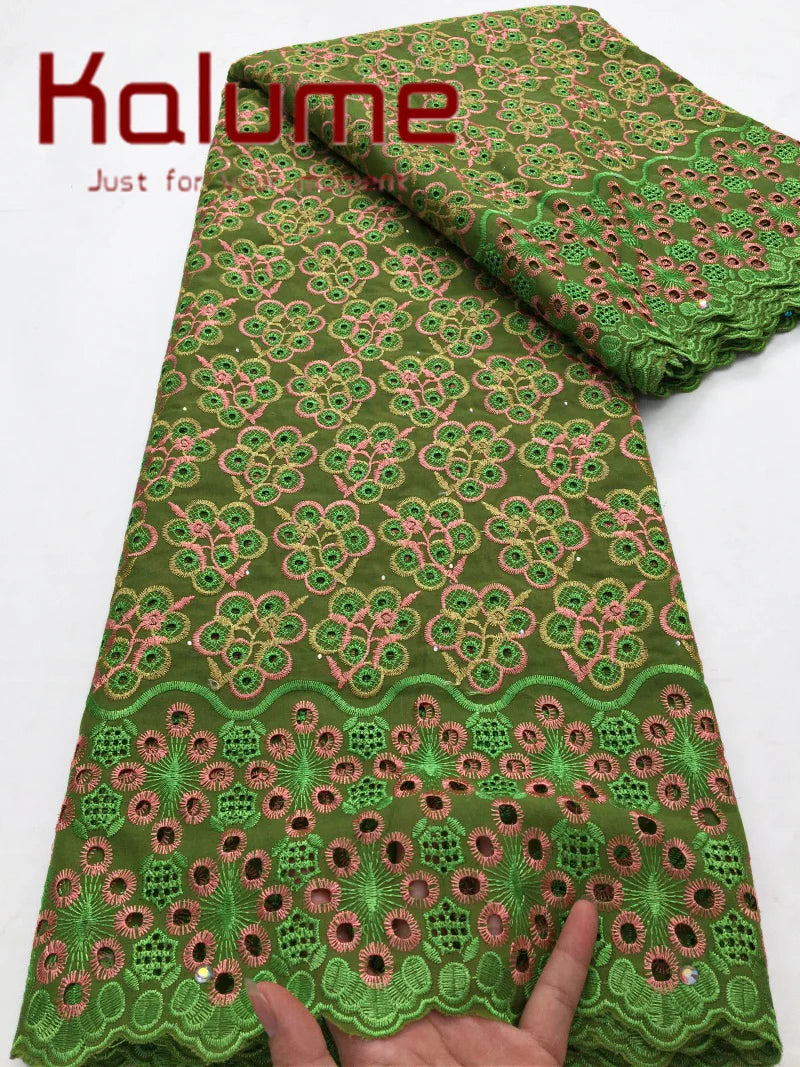 Kalume Lace 2025 African Cotton Lace Fabric High Quality Embroidered Stones Nigerian Swiss Voile Lace Fabric For Sewing F3580