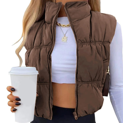 Women s Winter Quilted Waistcoat Solid Color Lightweight Zip Stand Collar Winter Vest Sleeveless Jacket
