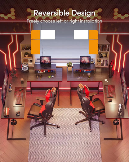 L Shaped Gaming Desk Computer Office Desk with Carbon Fiber Surface, 47 inch Corner Desk with Large Monitor Stand for Home Offic