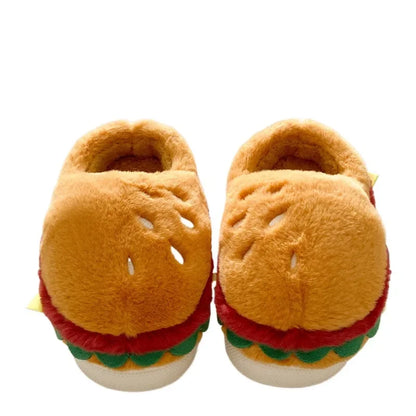 House Fuzzy Female Home Slippers Women Winter Warm Plush Burger Hamburger Indoor Funny Cute Floor Home Room Shoes Flat Casual