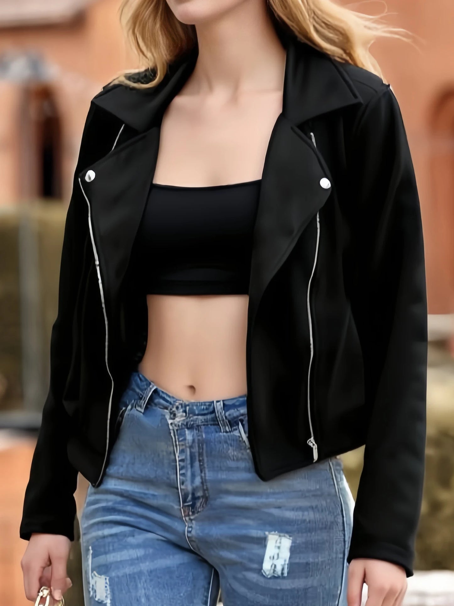 Women s Fall Plus Size Coat Lapel Long Sleeve Printed Zip Up Embellished Jacket with Pockets