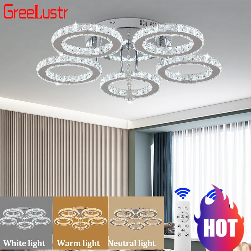 Modern Crystal Led Ceiling Chandelier Light RC With Remote Control Pendant Lights Home Decor for Bedrom Luminaire Light Fixtures